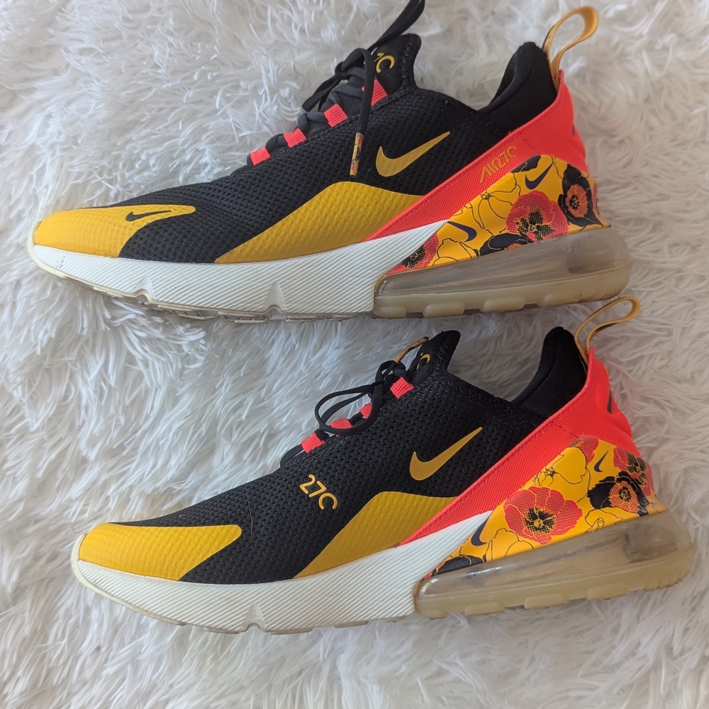 Nike Women's Black and Yellow Sneakers with Red Accents